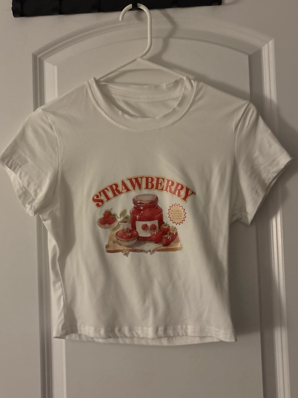 Forever 21 White Strawberry Graphic Crop Tee